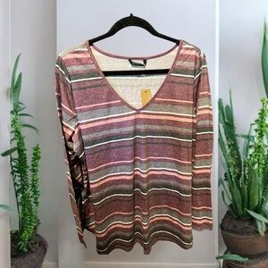 Bloomchic Striped V-Neck Long Sleeve Top